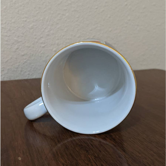 Vintage Christmas Cat Mug by Papel, Cat Playing w/ Ornaments Gold Rim Coffee Cup - Picture 6 of 10